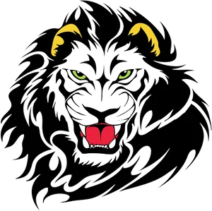 Stylized Lion Head Tattoo Design PNG Image