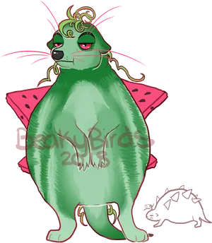 Stylized Meerkat Watermelon Cape Fantasy Art PNG Image