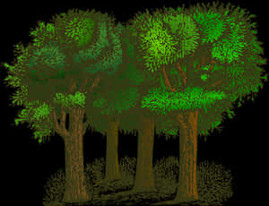Stylized Nighttime Forest Illustration PNG image with transparent background
