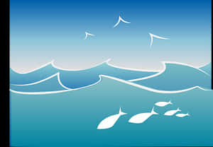 Stylized Ocean Wavesand Fish Illustration PNG