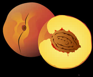 Stylized Peachand Pit Illustration PNG with transparent background