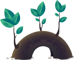 Stylized Plants Growing Over Hill PNG Image