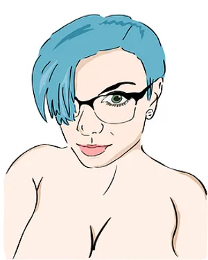 Stylized Portrait Blue Hair Glasses PNG Image