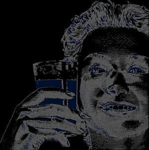 Stylized Portrait Holding Drink PNG image with transparent background
