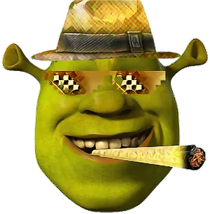 Stylized Shrek With Cigarand Sunglasses.png PNG Image