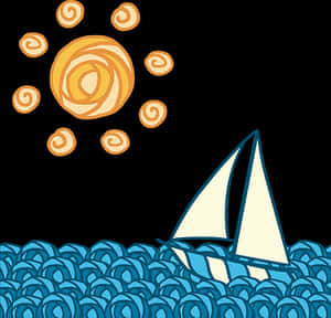 Stylized Sunand Sailboat PNG with transparent background