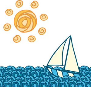 Stylized Sunand Sailboat PNG Image