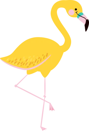 Stylized Yellow Flamingo Illustration PNG Image