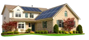 Suburban Housewith Solar Panels PNG Image