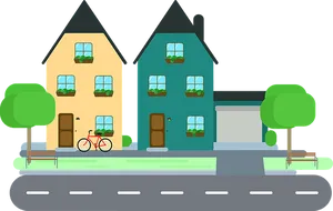 Suburban Nighttime Vector Illustration PNG Image