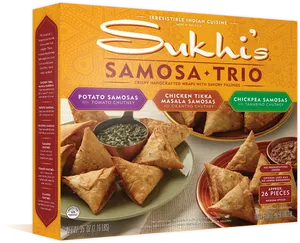 Sukhis Samosa Trio Packaging PNG Image