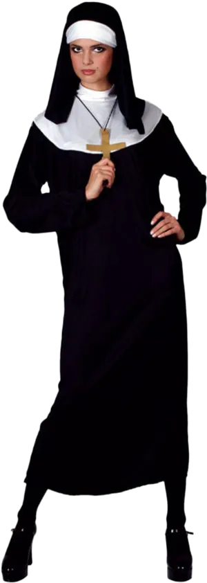 Sultry Nun Costume Pose PNG Image