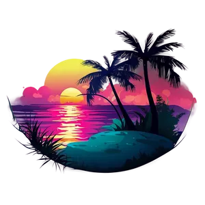 Summer Vibes Sunset Illustration Png Bdy PNG Image