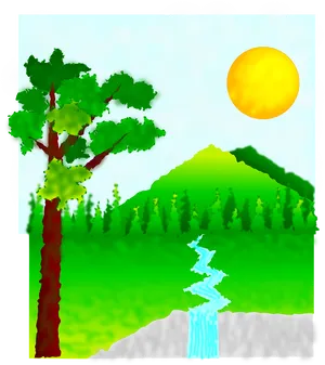 Sunny Green Landscape Artwork PNG Image