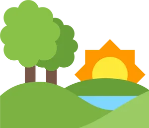 Sunny_ Hills_and_ Trees_ Vector PNG Image