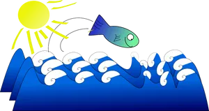 Sunny_ Ocean_ Waves_with_ Fish PNG Image