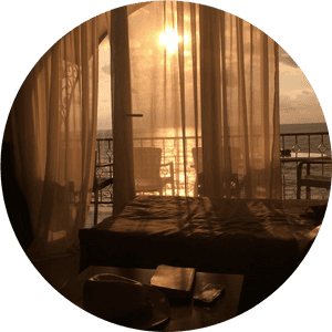 Sunrise Seaside Bedroom View PNG image with transparent background