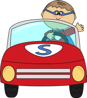 Superhero Child Driving Cartoon Car PNG Image