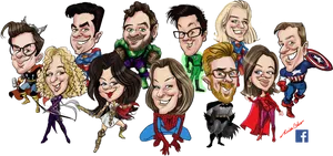 Superhero Themed Caricature Group PNG Image