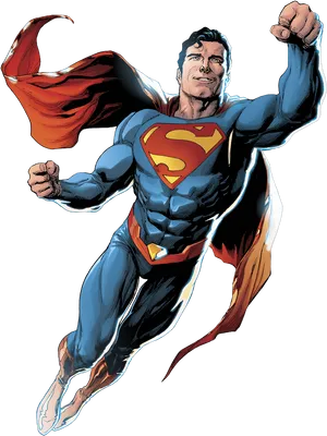 Superman Flying Heroic Pose PNG Image