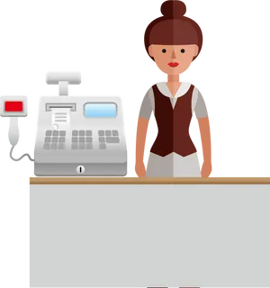 Supermarket Cashierat Checkout Counter PNG Image