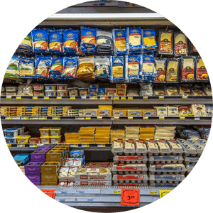 Supermarket Cheeseand Dairy Products Aisle PNG image with transparent background