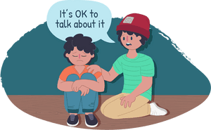 Supportive Friend Comforting Upset Child PNG image with transparent background