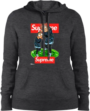 Supreme Branded Hoodiewith Animated Characters PNG Image