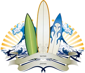 Surfboardsand Waves Graphic PNG Image