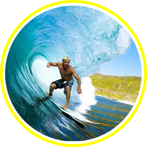 Surfer Riding Blue Wave PNG Image