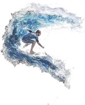 Surfer Riding Wave Artistic Representation PNG Image