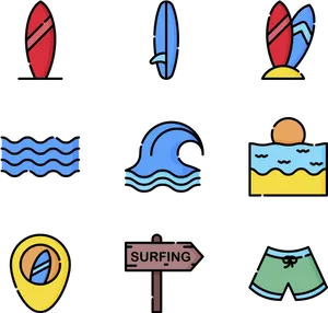 Surfing Icons Set PNG Image