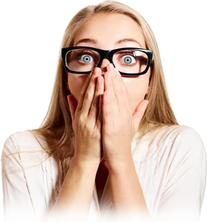 Surprised Woman Covering Mouth With Hands PNG Image