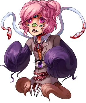 Surreal Monster Girl Illustration PNG Image