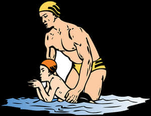 Swimming Lesson Cartoon PNG image with transparent background