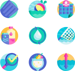 Swimming Pool Icons Set PNG Image