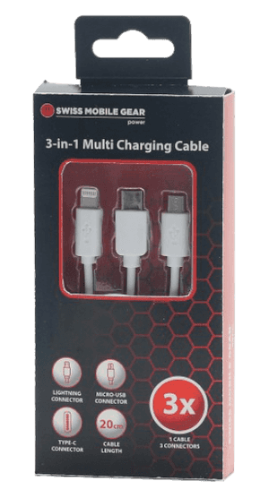 Swiss Mobile Gear3in1 Multi Charging Cable PNG with transparent background