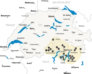 Switzerlandand Surrounding Areas Map PNG Image