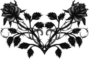 Symmetrical Black Rose Tattoo Design PNG Image