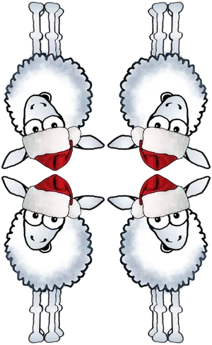 Symmetrical Santa Hat Sheep Pattern PNG Image