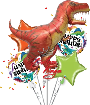 T Rex Birthday Balloon Celebration PNG Image