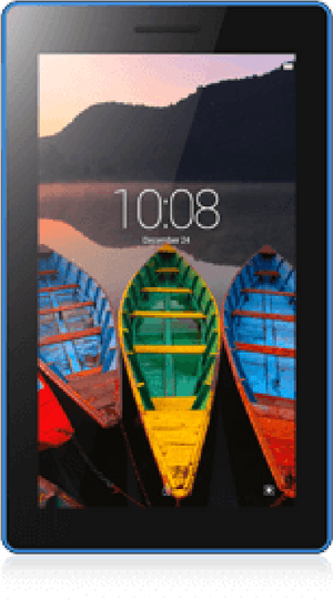 Tablet Displaying Colorful Boats Wallpaper PNG image with transparent background