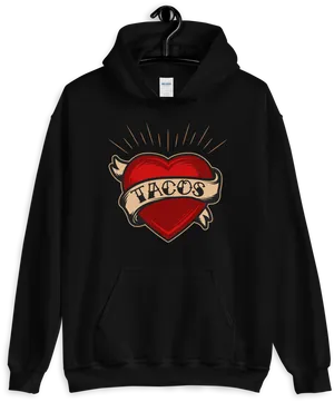 Tacos Heart Tattoo Design Hoodie PNG Image