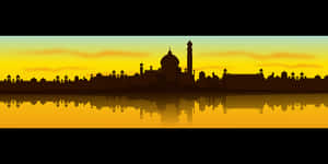 Taj Mahal Silhouette Sunset Reflection PNG image with transparent background