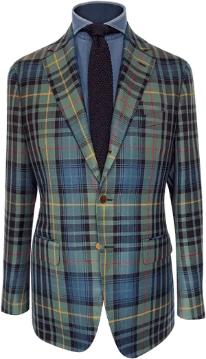 Tartan Pattern Blazerwith Blue Shirtand Tie PNG Image