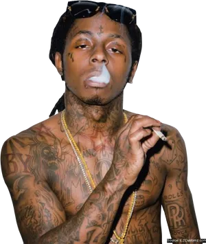 Tattooed_ Artist_ Exhaling_ Smoke.png PNG Image