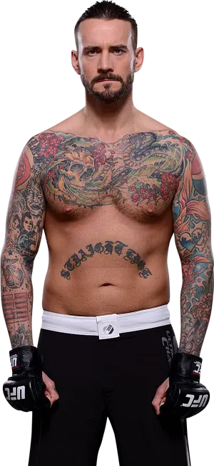 Tattooed_ Fighter_ Pose PNG Image