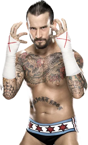 Tattooed Wrestler Posing PNG Image