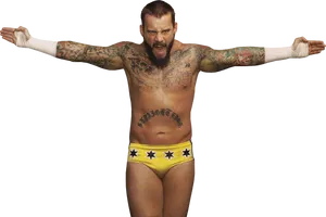 Tattooed Wrestler Stance PNG Image