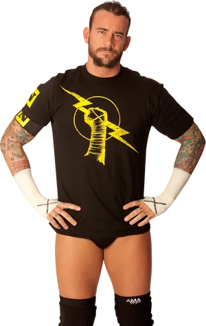 Tattooed Wrestlerin Black Shirt PNG Image